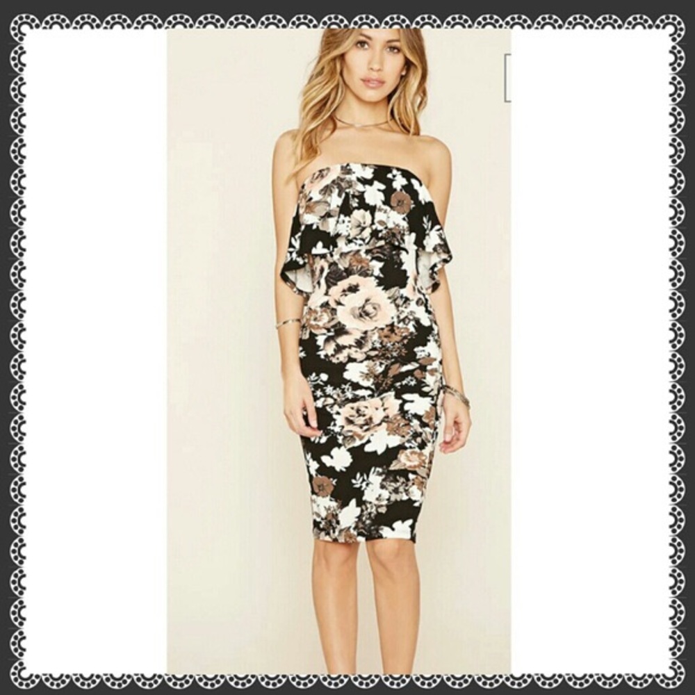 Floral Bodycon Ruffle Top Midi Dress
